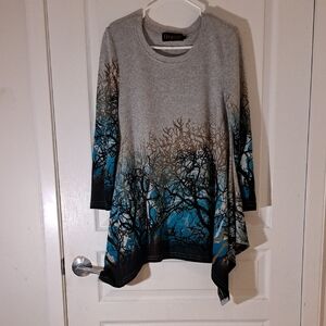 150 - "Orange" Women's Heather Gray and Blue Nature Print Tunic